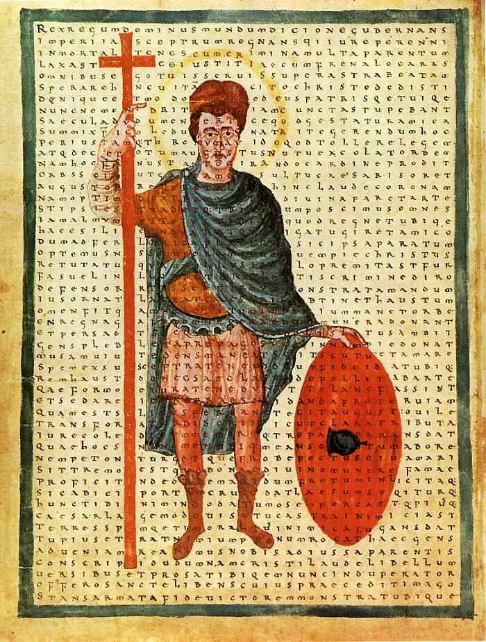 Medieval manuscript illustration of Emperor Louis the Pious, who captured Barcelona on 4 April 801.