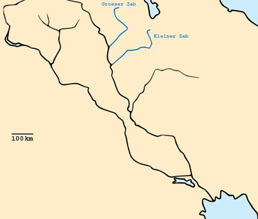 Map of the Great and Little Zab rivers in northern Iraq, near the site of the Battle of the Zab in 750.
