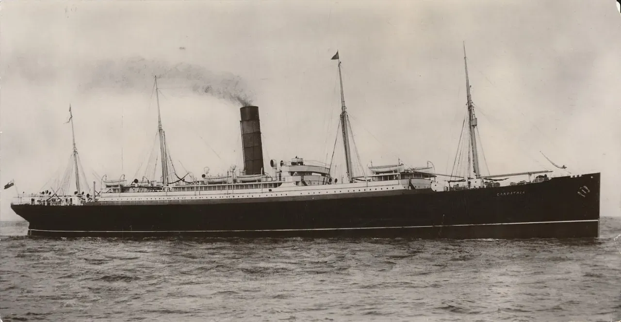 Photograph of the Cunard liner RMS Carpathia, which rescued Titanic's survivors in April 1912.