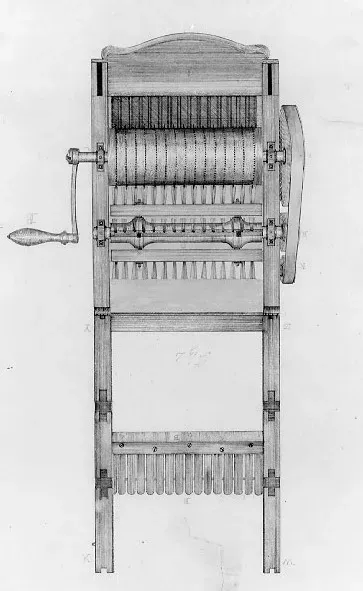 Eli Whitney's original cotton gin patent drawing, dated March 14, 1794