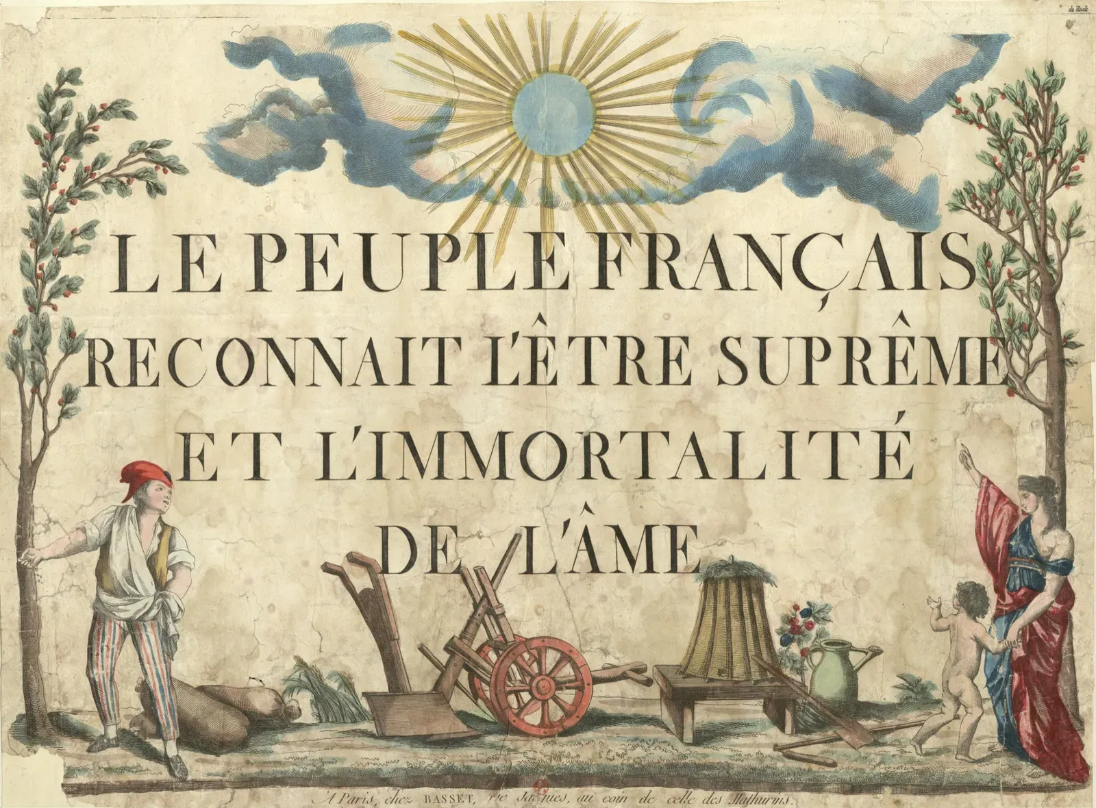 Allegorical revolutionary print of the French people recognizing the Supreme Being
