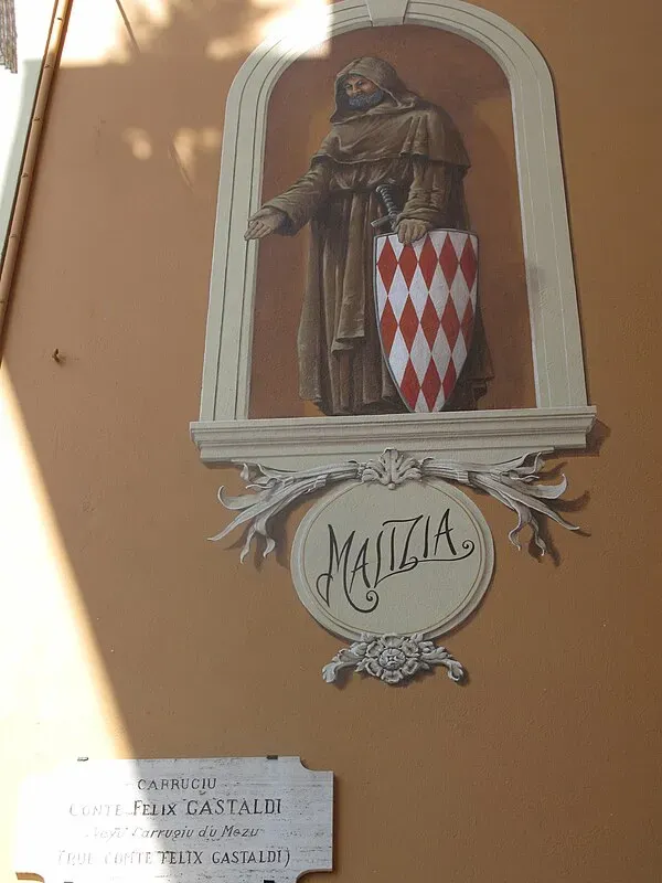 Fresco of François Grimaldi, known as il Malizia, on a wall of the rue Comte Félix Castaldi in Monaco