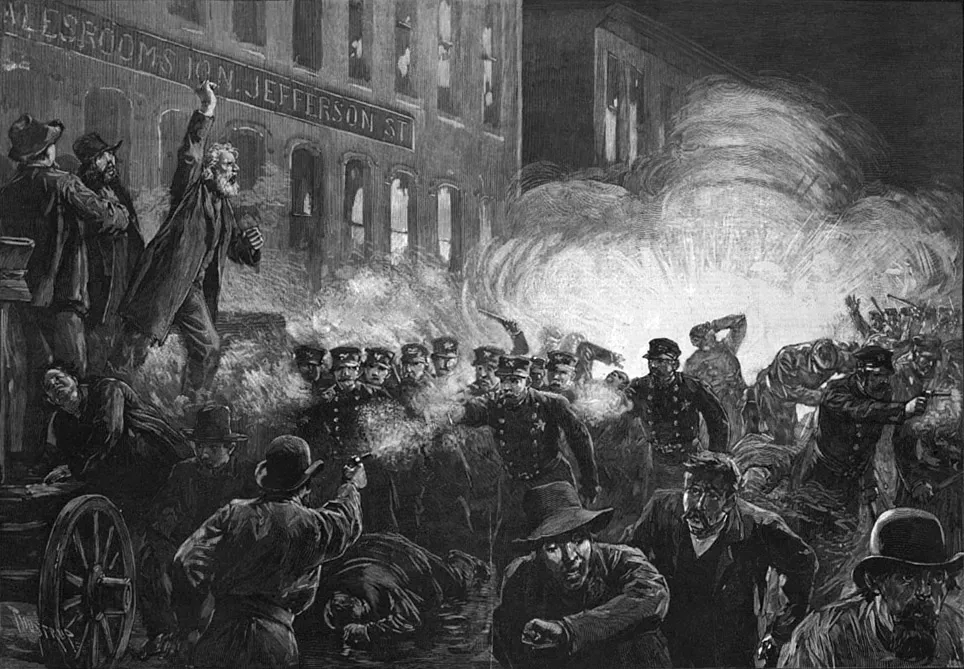 Contemporary illustration of the Haymarket Square riot, Chicago, 4 May 1886