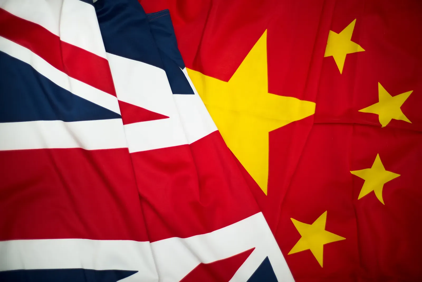 Union Jack and Chinese flags at the Hong Kong handover ceremony, 1997