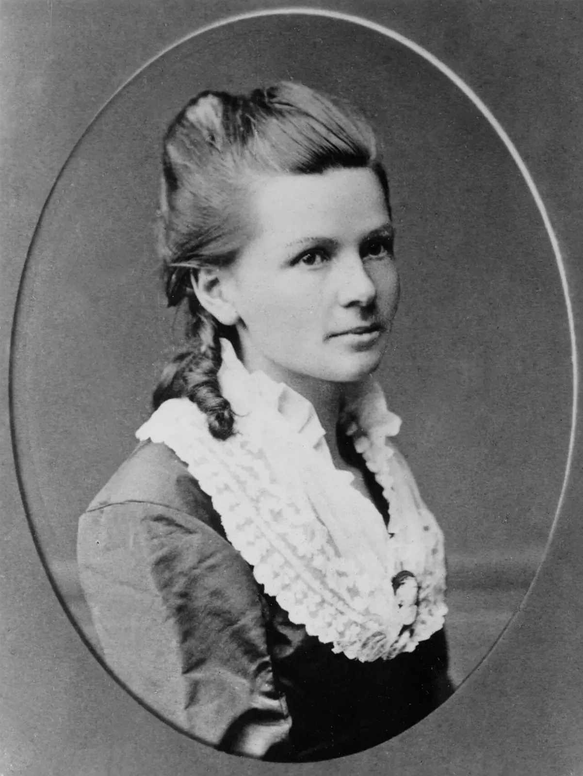 Portrait of Bertha Benz, who in 1888 made the first long-distance automobile journey in her husband Karl Benz's Patent-Motorwagen.