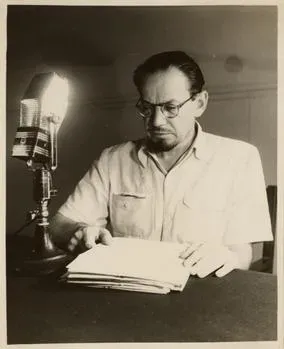 Muhammad Asad addressing Radio Pakistan