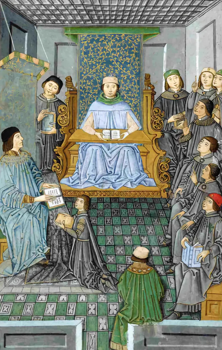 Antonio de Nebrija teaching, from the Introducciones Latinae, 1486
