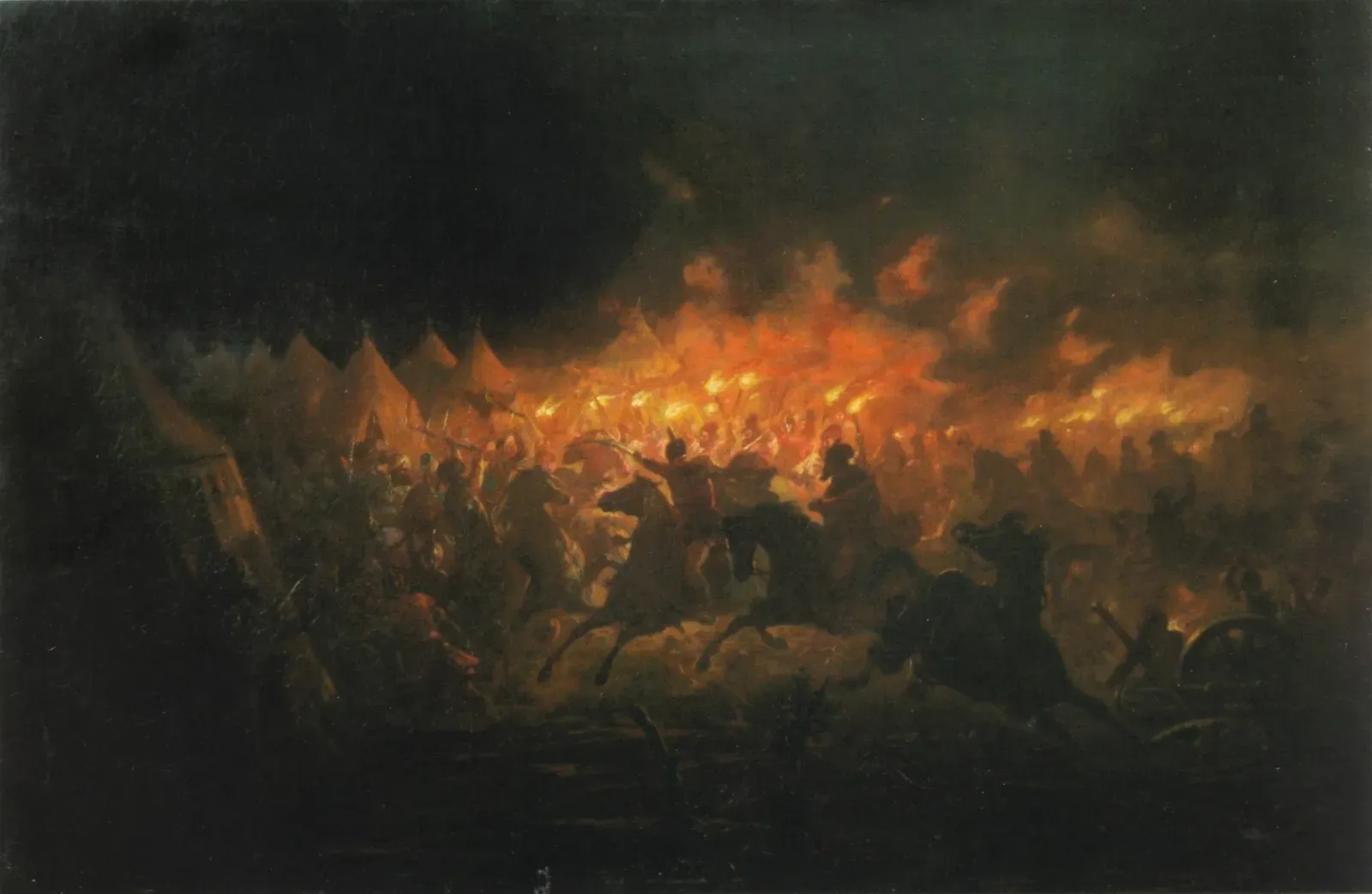 Painting of Vlad the Impaler's night attack on Mehmed II's camp at Târgoviște, 1462