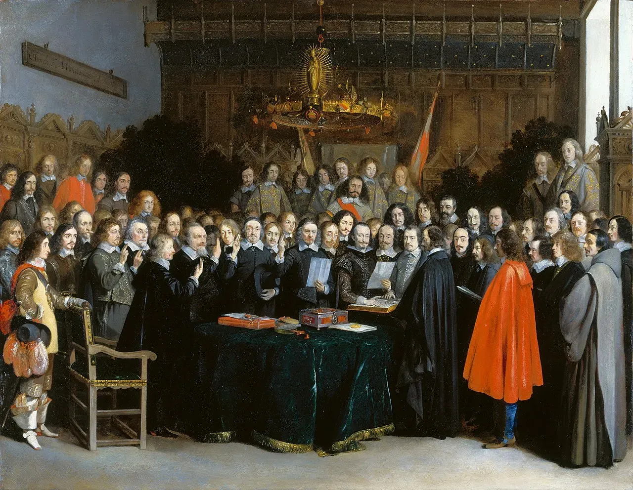 Gerard ter Borch's 1648 painting of the swearing of the peace in Münster (Westphalian peace negotiations).