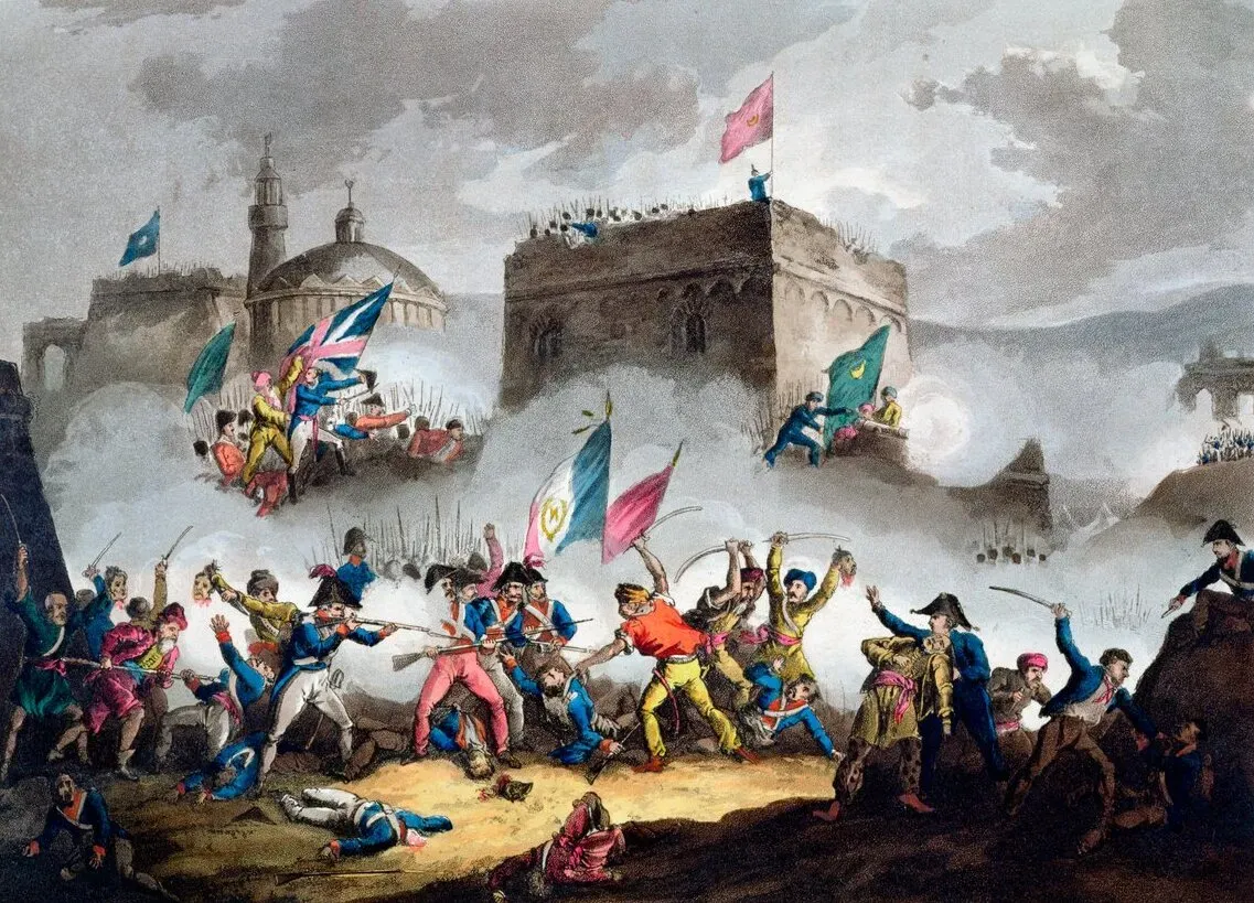 Painting of the defence of the breach at Saint-Jean-d'Acre, 8 May 1799, by Thomas Sutherland