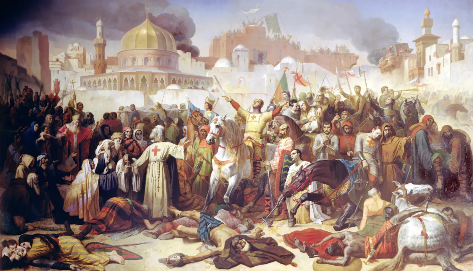Taking of Jerusalem by the Crusaders, 15 July 1099, painting by Émile Signol