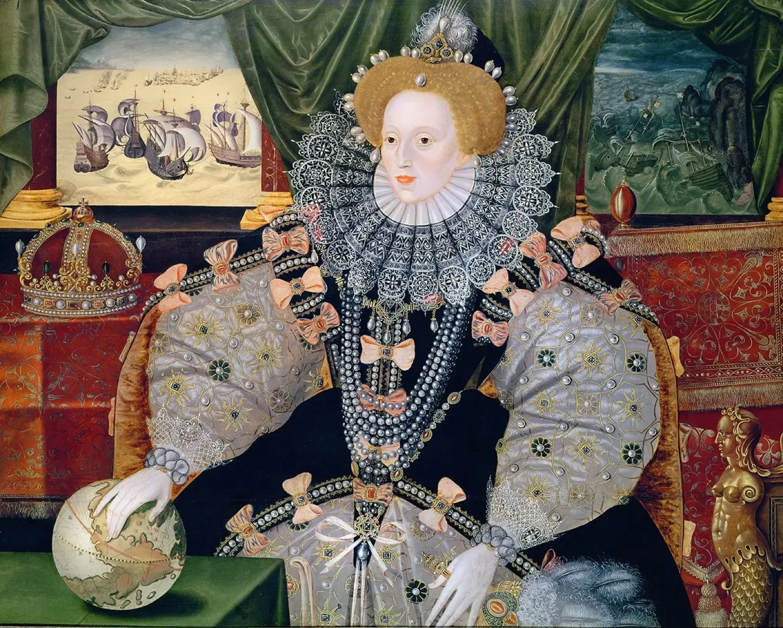 The Armada Portrait of Elizabeth I, with the English and Spanish fleets in the background