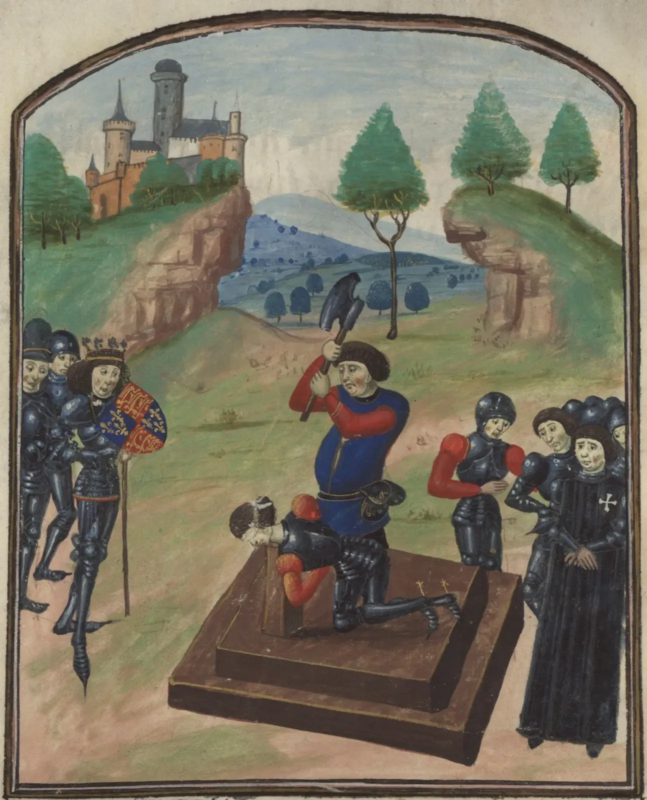 Illustration of the death of the Duke of Somerset at the First Battle of St Albans, 1455