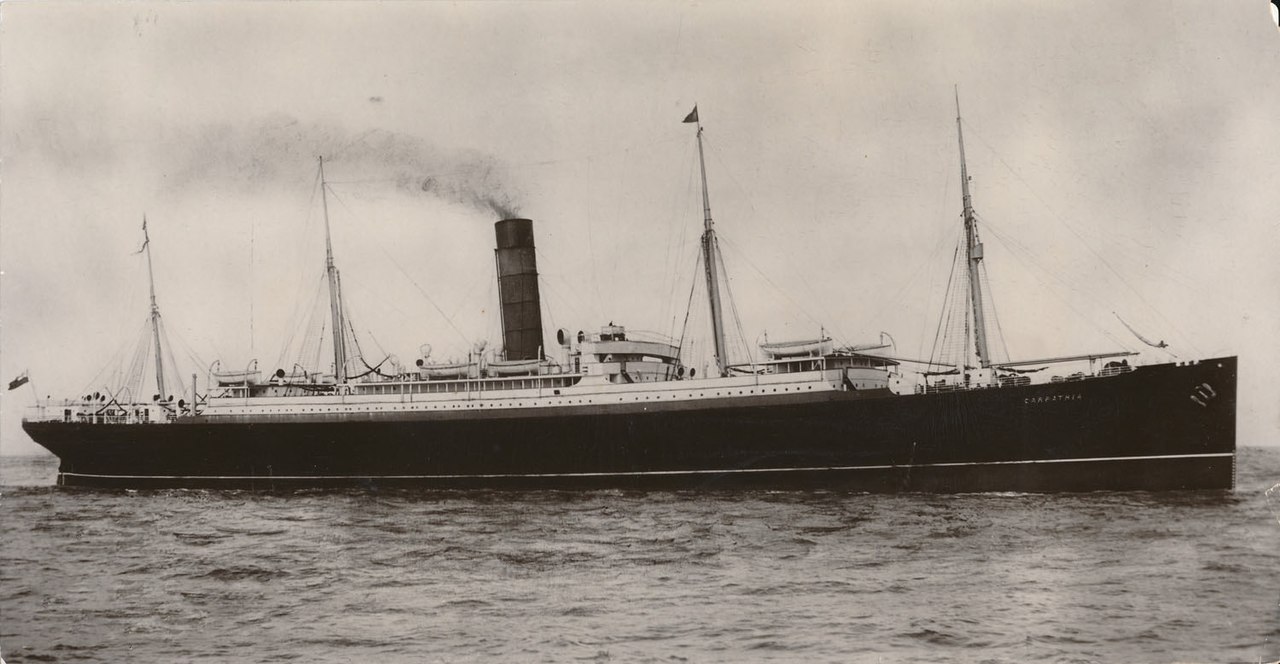Photograph of the Cunard liner RMS Carpathia, which rescued Titanic's survivors in April 1912.