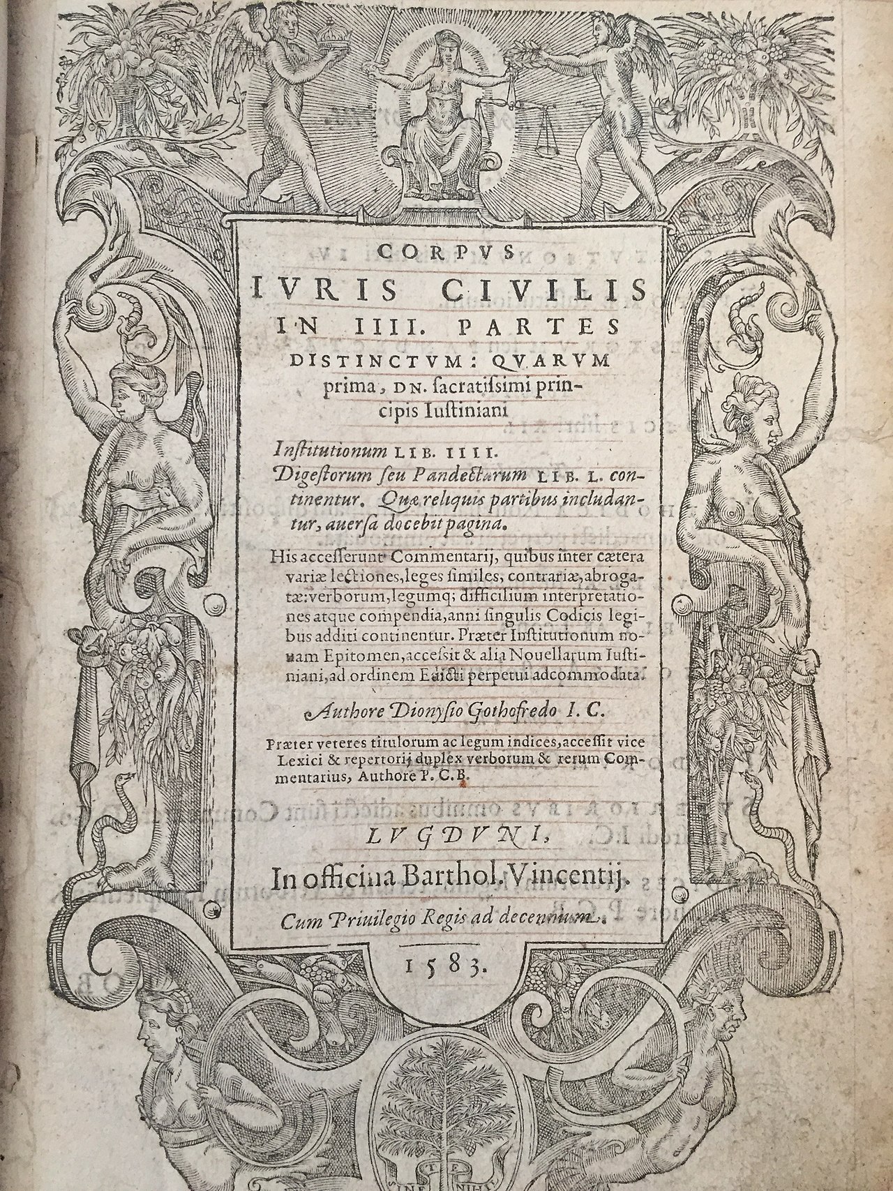 Title page of a 1583 printed edition of the Corpus Iuris Civilis (Dionísio Godofredo).