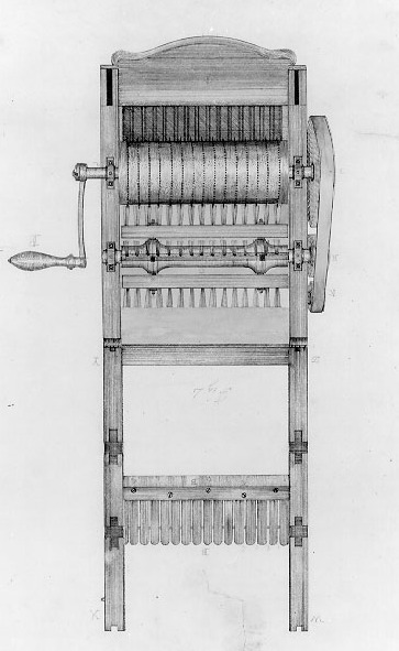 Eli Whitney's original cotton gin patent drawing, dated March 14, 1794