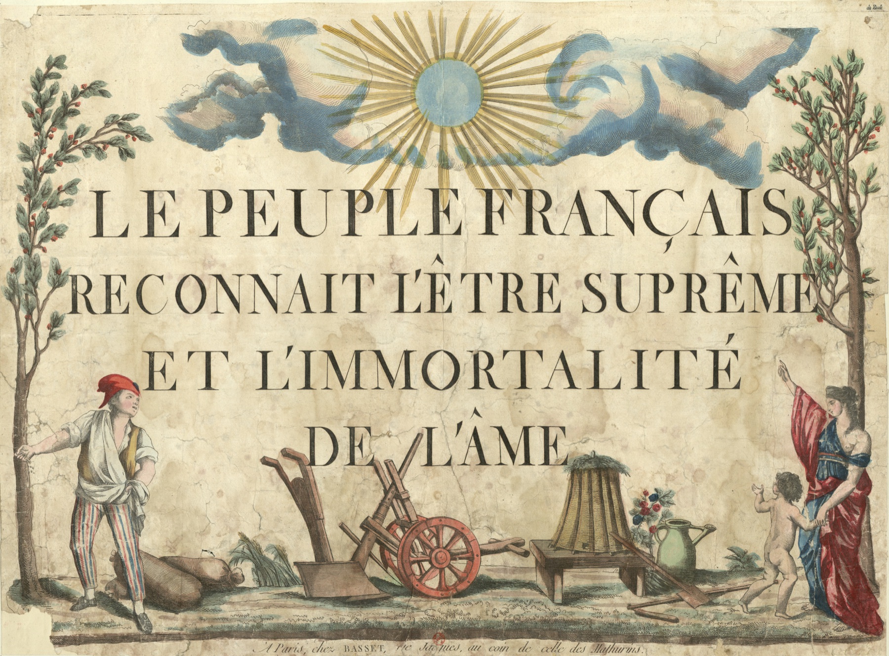 Allegorical revolutionary print of the French people recognizing the Supreme Being