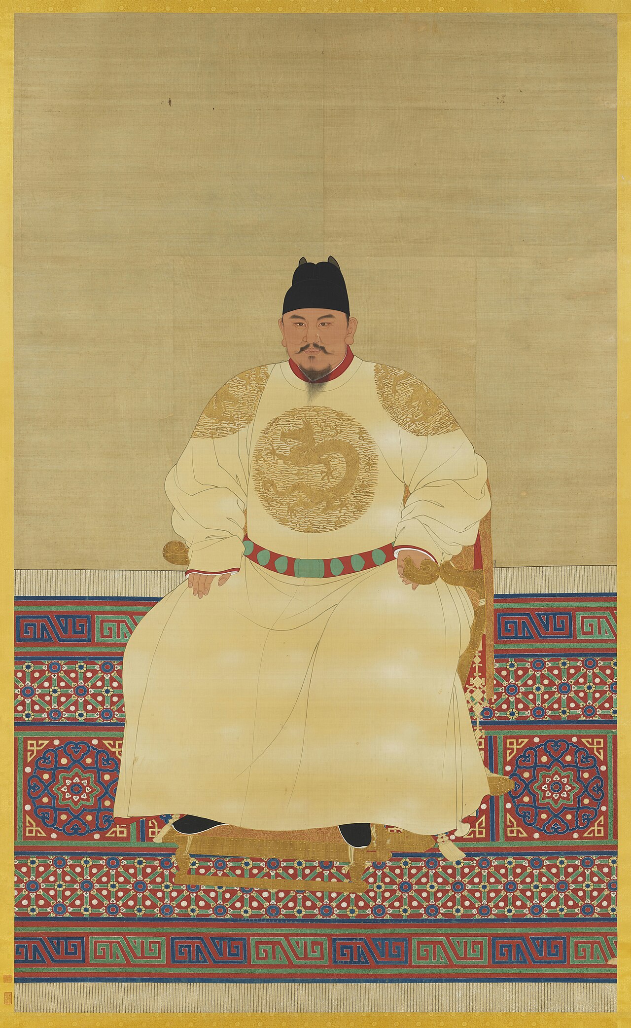 Seated court portrait of the Hongwu Emperor (Zhu Yuanzhang), founder of the Ming dynasty.