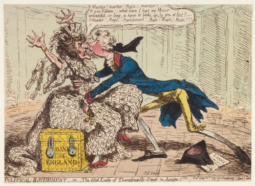 Political Ravishment, or The Old Lady of Threadneedle Street in Danger! by James Gillray, 1797