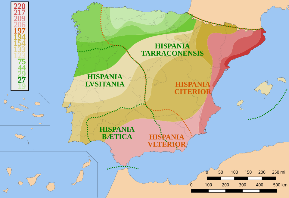 Map showing the stages of the Roman conquest of the Iberian Peninsula, from 218 BC to 19 BC