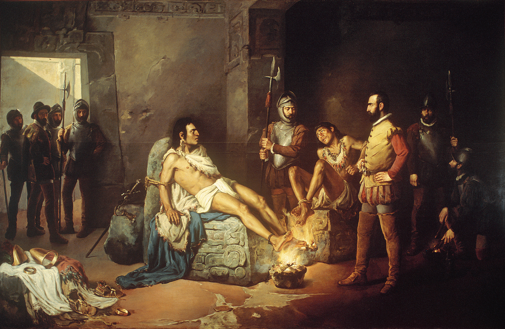The Torture of Cuauhtémoc, painting by Leandro Izaguirre, 1892