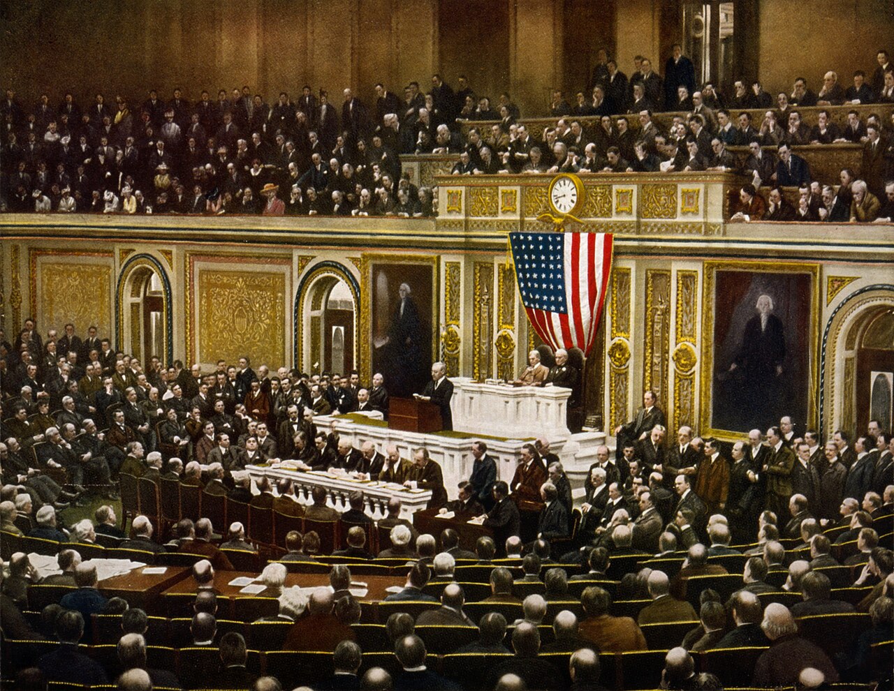 President Woodrow Wilson addressing Congress to ask for a declaration of war on Germany, 2 April 1917.