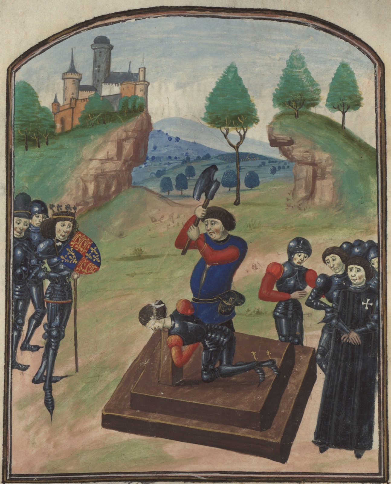 Illustration of the death of the Duke of Somerset at the First Battle of St Albans, 1455